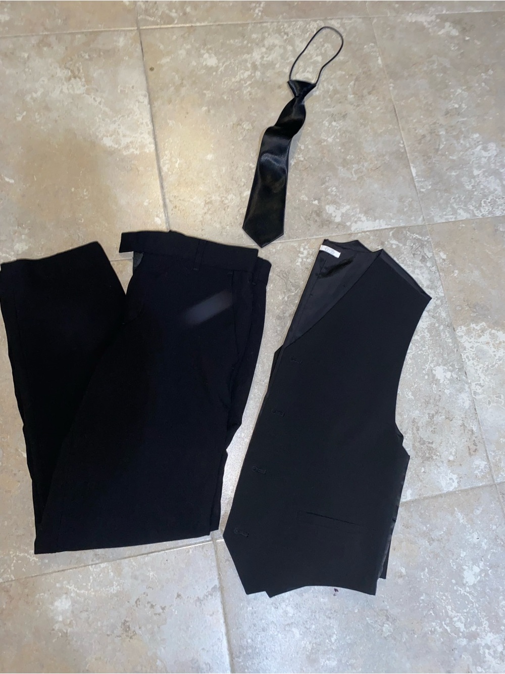 Calvin Klein boys Black Tailored Trousers with Matching Vest and Satin Tie